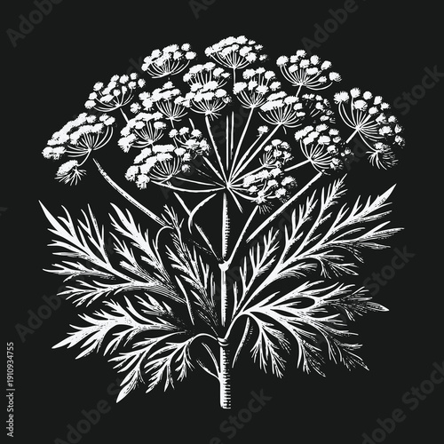 Elegant botanical illustration of a flowering plant with intricate details.