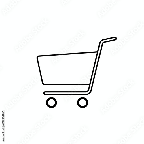 Simple line drawing of an empty shopping cart with two wheels and a handle
