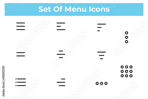 Menu Icons Set – Hamburger, List and More Options UI Line Vector Collection