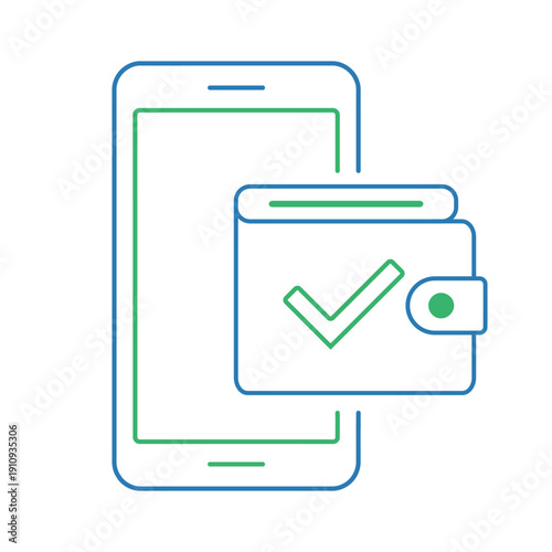 Mobile Payment Security Icon – Smartphone with Digital Wallet and Check Mark Vector Illustration