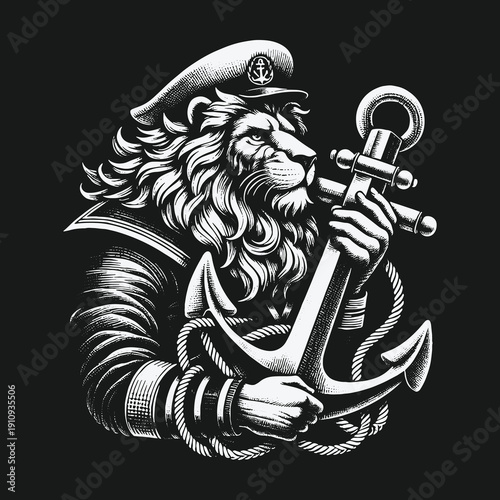Lion Captain with Anchor: A Symbol of Strength and Navigation.
