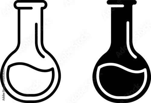 Two chemical laboratory flasks one outlined and one solid black beaker science chemistry
