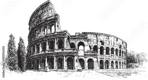 Colosseum, Italy illustration on a white background. This vector illustration can be used in any size you like for advertising, logos, and other work.