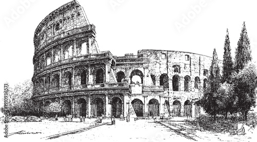 Colosseum, Italy illustration on a white background. This vector illustration can be used in any size you like for advertising, logos, and other work.