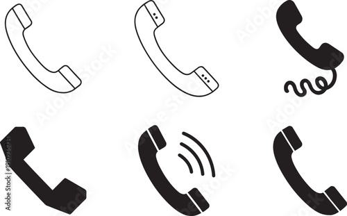 Phone tube icon set with classic handset symbols in clean vector style