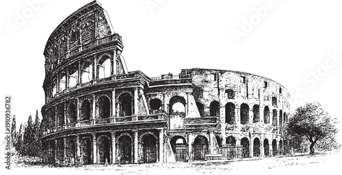 Colosseum, Italy illustration on a white background. This vector illustration can be used in any size you like for advertising, logos, and other work.
