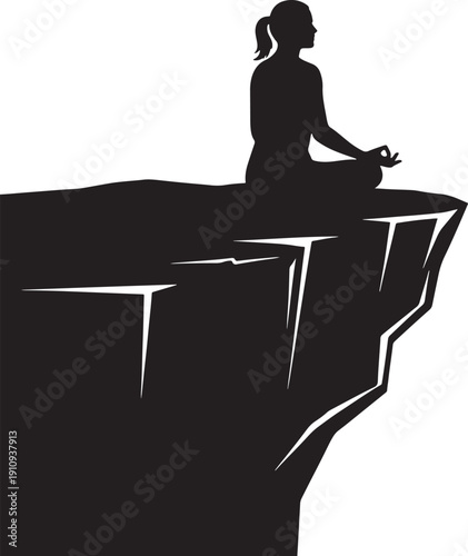 woman sitting on cliff edge meditating in yoga pose