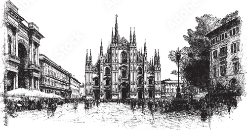 Milan Cathedral, Italy illustration on a white background. This vector illustration can be used in any size you like for advertising, logos, and other work.