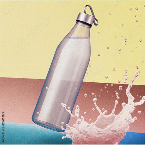“Transparent Glass Water Bottle in Minimal Commercial Product Photography Style”