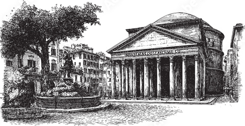 Pantheon Rome, Italy illustration on a white background. This vector illustration can be used in any size you like for advertising, logos, and other work.