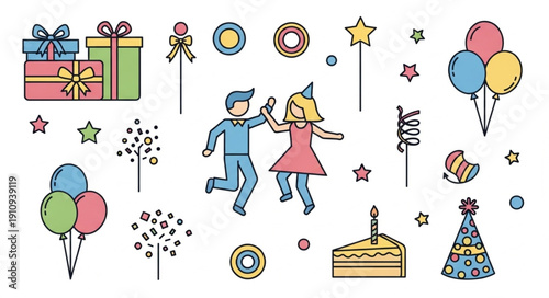 Children Dancing at Birthday Party.