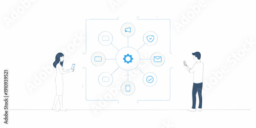Digital network connecting people with technology and data security