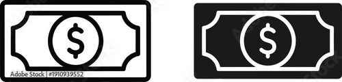 Cash and dollar bill icons