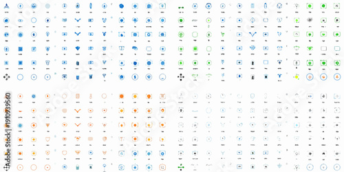 An assortment of colorful tiny symbols and characters arranged in a grid pattern