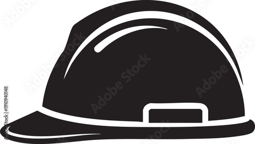 A black hard hat illustration viewed from the front on a plain background
