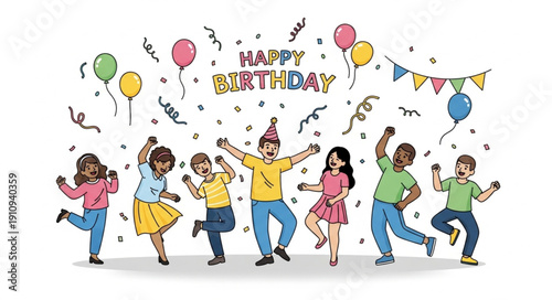 Children Celebrating Happy Birthday Party.