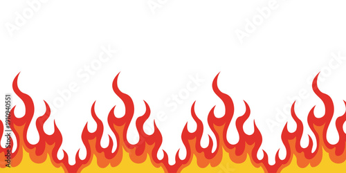 Seamless Horizontal Red Orange And Yellow Fire Flame Border Vector Illustration