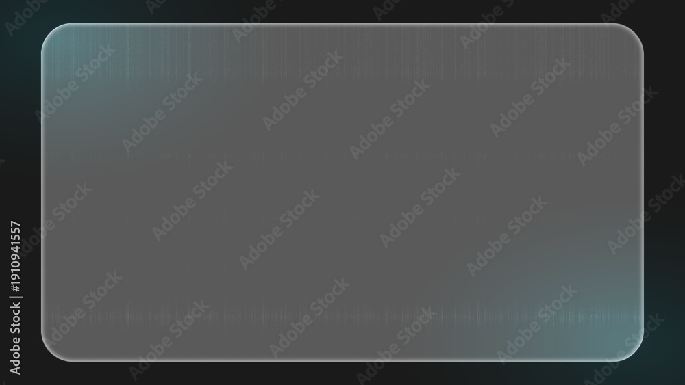 Fototapeta premium Modern frosted glass panel with rounded corners and subtle metallic texture, isolated on dark gradient background. Clean UI vector element for tech interfaces and app design
