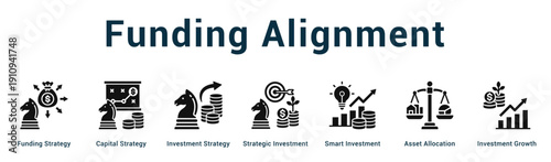 Funding Alignment  Modern and clean web banner illustration vector featuring thematic icons