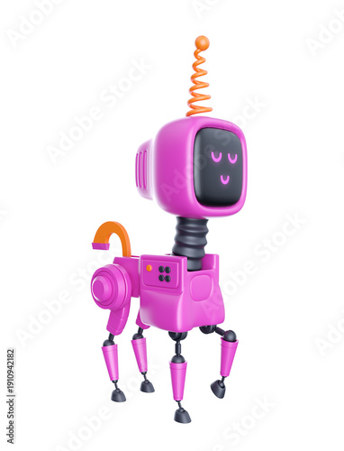 Robot unicorn  in realistic cartoon style. Creative technology character for game, mascot isolated on blue background. Cute futuristic 3d illustration.
