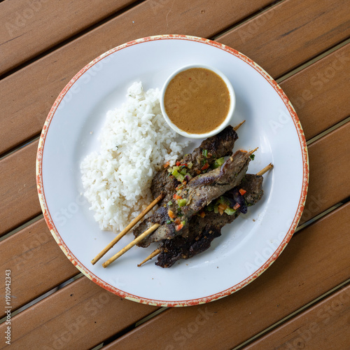 Plate of Beef Satay with Pe...