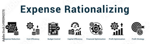 Expense Rationalizing  Modern and clean web banner illustration vector featuring thematic icons