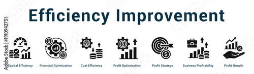 Efficiency Improvement  Modern and clean web banner illustration vector featuring thematic icons