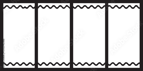 Five black rectangles with wavy edges arranged in a grid pattern