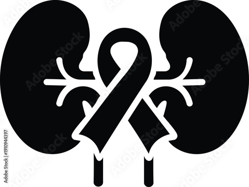 Illustration of black ribbon symbol for kidney health awareness