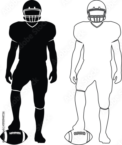 Comparison of football player gear and outline for customization or design purposes