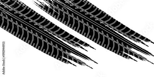 Tire tread marks, drift, motorsport, motocross, rally, tread mark with skid, grinding, splash effect. Graphic set of tire treads, wheel texture, car racing. Vector collection, wheel treads on asphalt