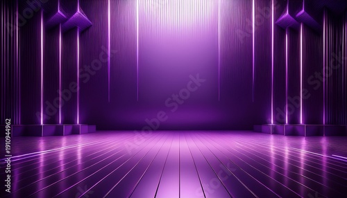 captivating metal shadow gradient studio abstract background a deep purple wall and floor featuring shimmering lights and laser beams designed for an upscale showcase of electronic devices and cars