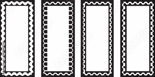 Four vintage postage stamp frames in black and white