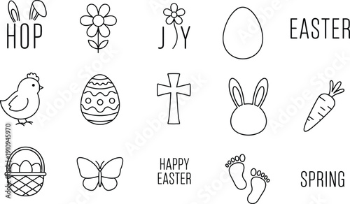 Easter spring celebration set with bunnies eggs chicks flowers and religious symbols