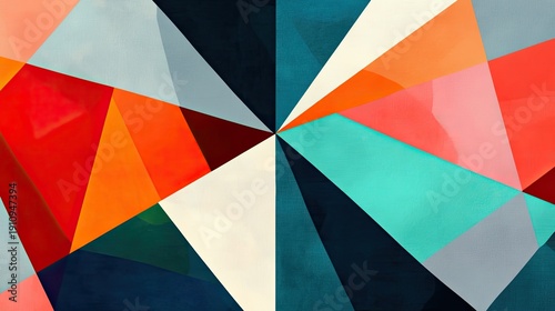 Geometric Abstract Composition: Vibrant Triangles Radiating from Central Point