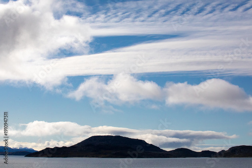 Nuuk, Greenland, September 2025, View of a Blue and Cloudy Sky Above the Nuuk Fjord