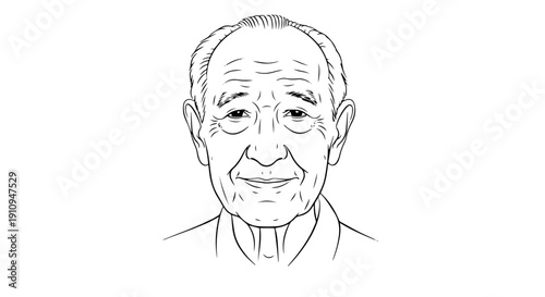 Elderly Man Smiling with a Single Tear Line Art Vector Illustration
