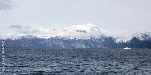 Nuuk, Greenland, September 2025, View of the Glacier Mountains Behind the Snowy Nuuk Fjord Hills