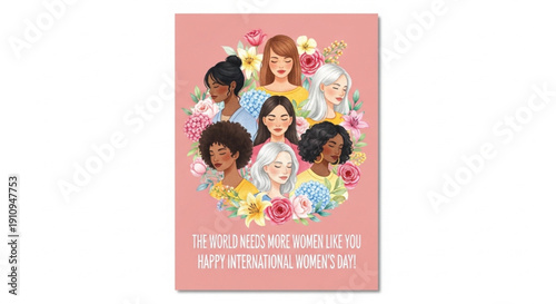 International Women’s Day Diverse Women Portrait with Floral Wreath Illustration, Empowerment, Unity, Feminine Celebration Art