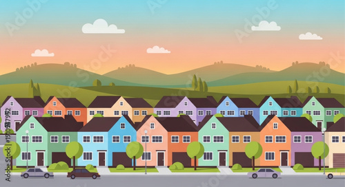 Colorful Houses in Suburban Neighborhood.