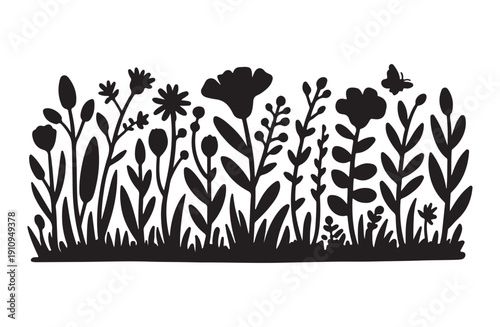 Black silhouette of coral and seaweed against a white background