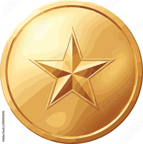 Gold Coin with Star Emblem Design.