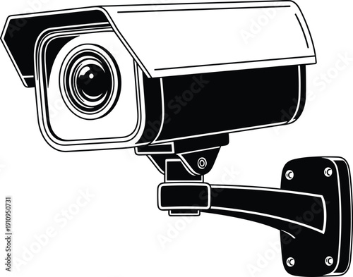 Black and white vector illustration of security camera surveillance system icon isolated on white background for safety protection concept design