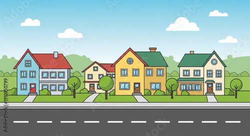 Colorful Houses on Quiet Street.