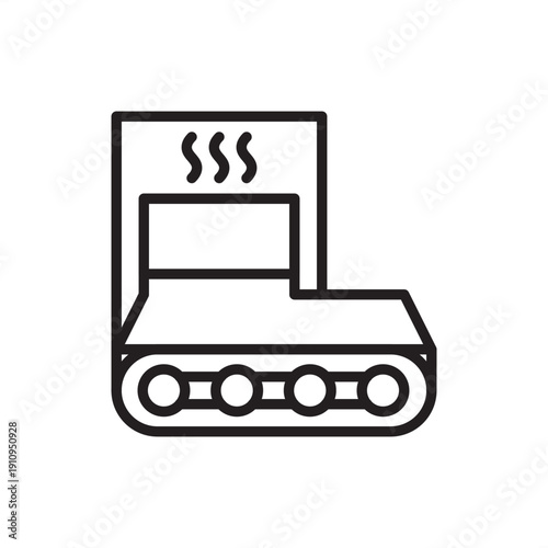 Reflow oven icon. PCB assembly and SMT manufacturing, representing thermal profiling chambers, conveyor soldering systems, infrared heating zones, and electronic component surface mount technology.