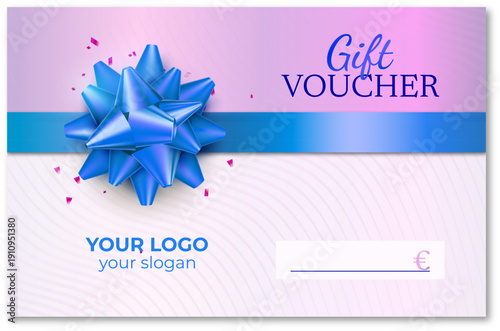Pink and Blue Gift Voucher Card Template Luxury Gift Card Design with Elegant Gift Bow