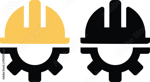Construction worker hard hat icons with gear
