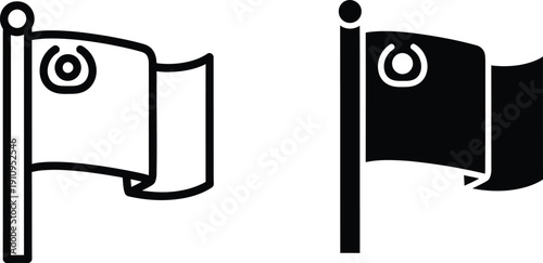 Flags with Circular Logo on Poles