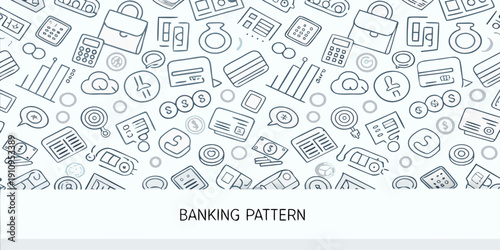 Seamless pattern of financial icons banking investments and monetary symbols