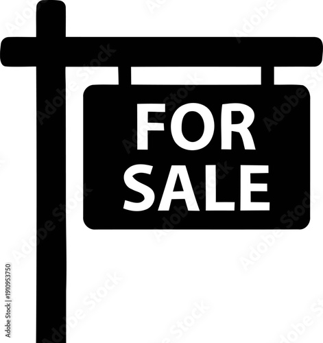 Real estate "For Sale" sign board icon, property listing and residential advertisement symbol.